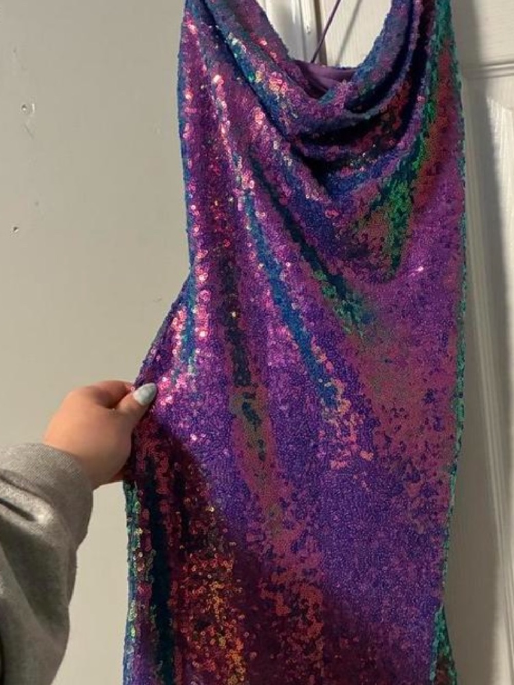 Iridescent Purple Sequin Draped Women’s dress